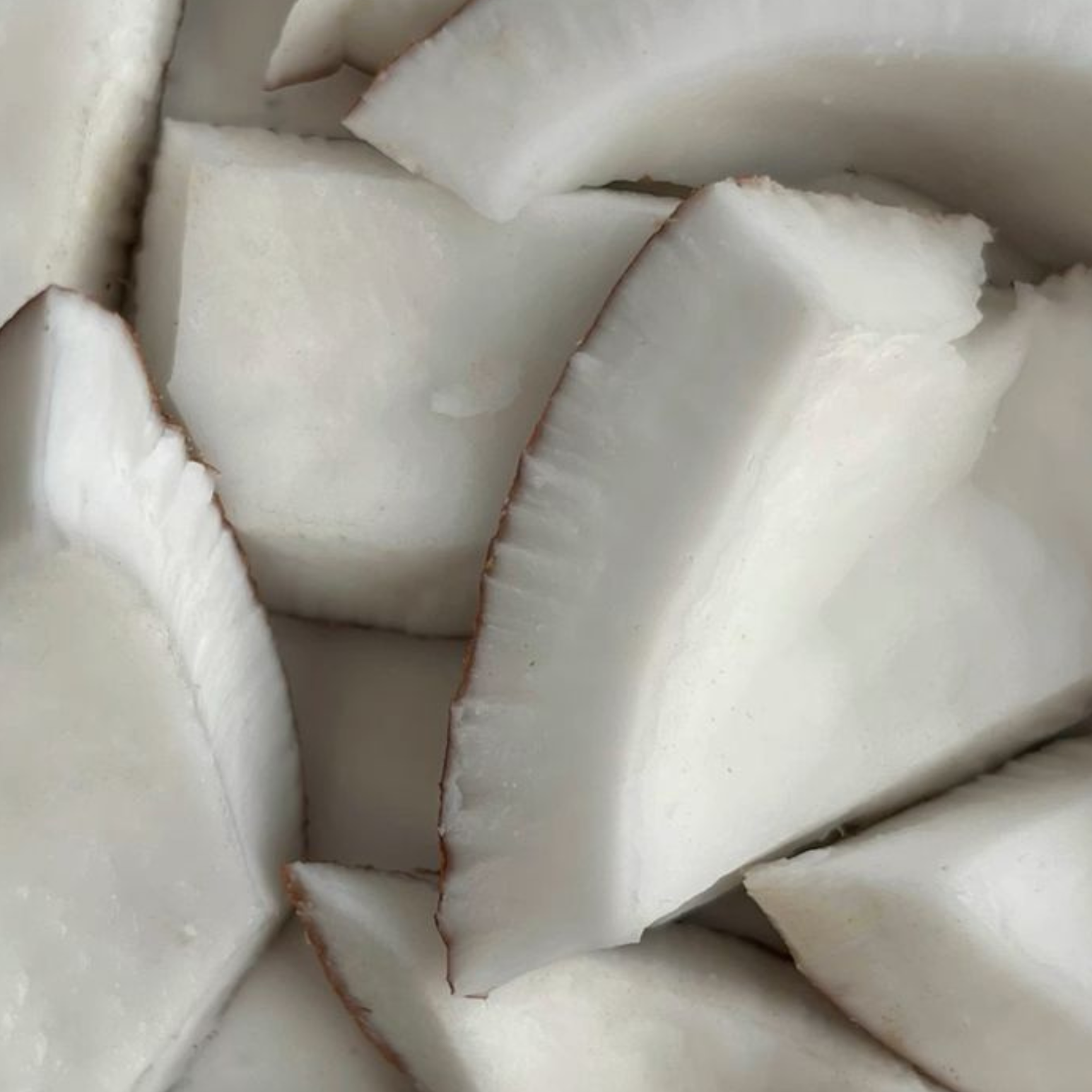Sliced up coconut flesh and shell